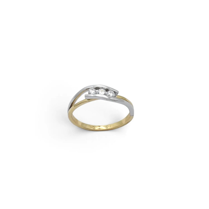 Anello Intreccio Bicolore con 3 Zirconi 2,5 gr