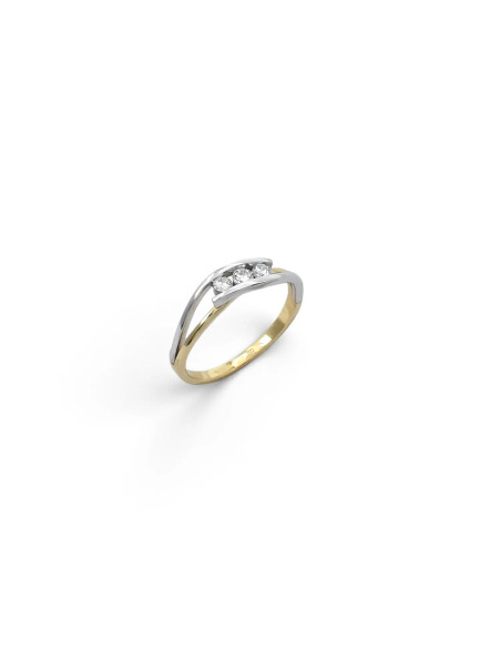 Anello Intreccio Bicolore con 3 Zirconi 2,5 gr