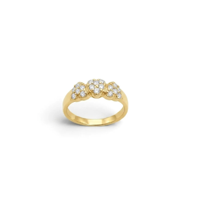 Yellow Gold Three Hearts Ring with Pavé Zircons 2.8 gr