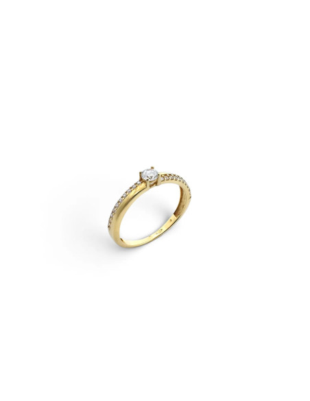 Yellow Gold Solitaire Ring with Side Zirconia 2.3 gr