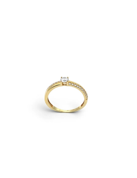 Yellow Gold Solitaire Ring with Side Zirconia 2.3 gr
