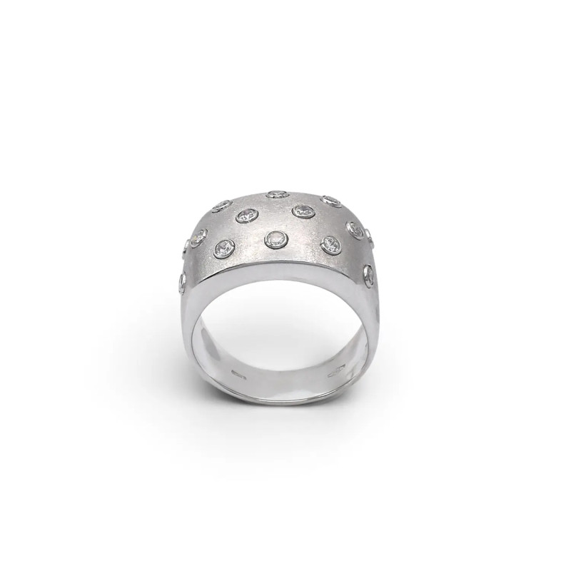 White Gold Diamond Band Ring with Zirconia 8.1 gr