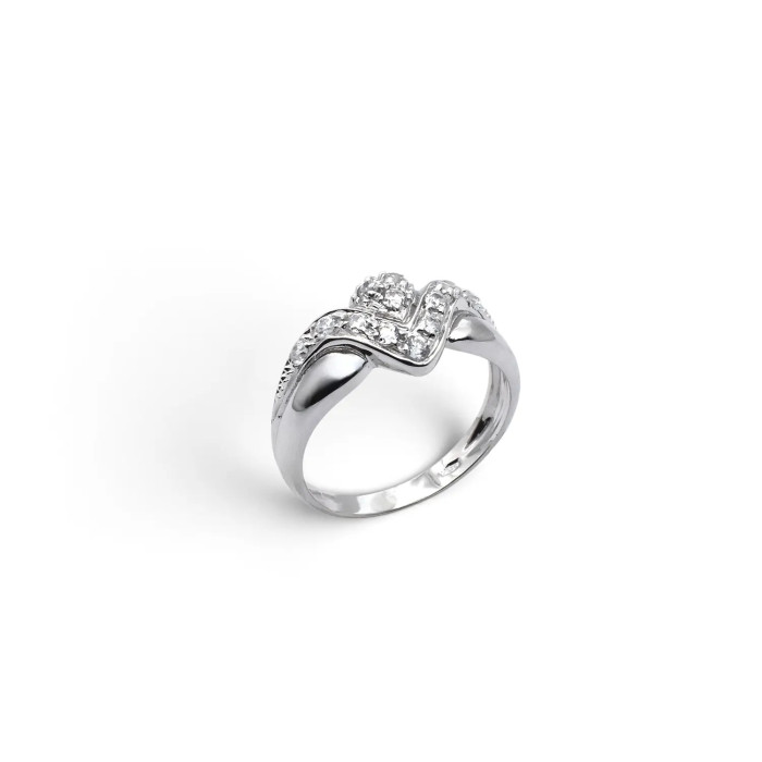 V-Design White Gold Band Ring with Zirconia 4.3 gr