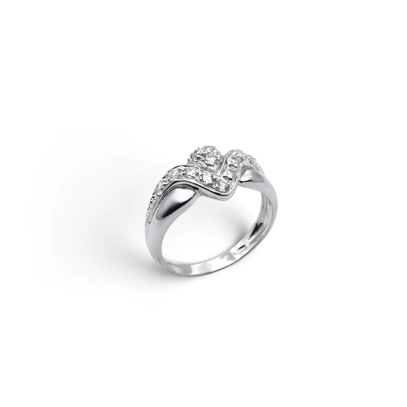 Weißgoldring im V-Design mit Zirkonia, 4,3 g