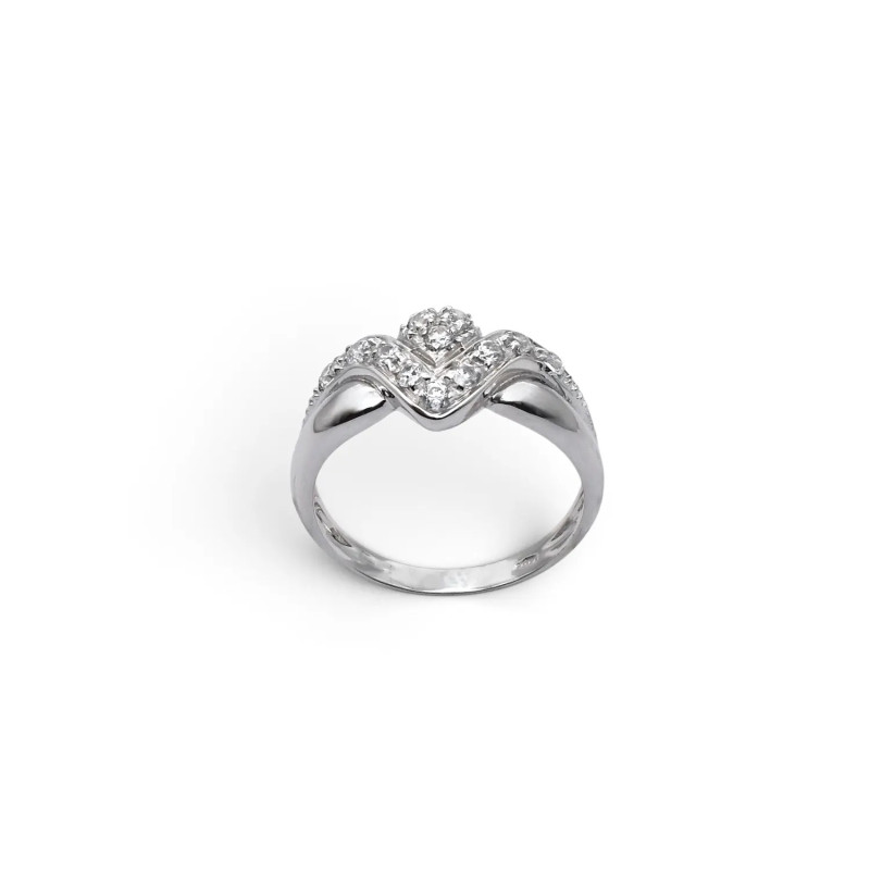 Weißgoldring im V-Design mit Zirkonia, 4,3 g