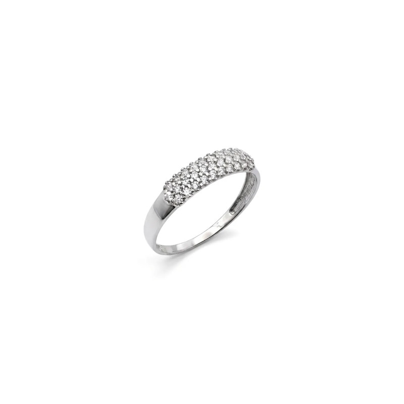 Anello Fascia Sottile Oro Bianco con Pavé di Zirconi 1,8 gr