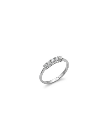 Anello Veretta 5 Pietre Oro Bianco 18kt con Griffe 1,2 gr
