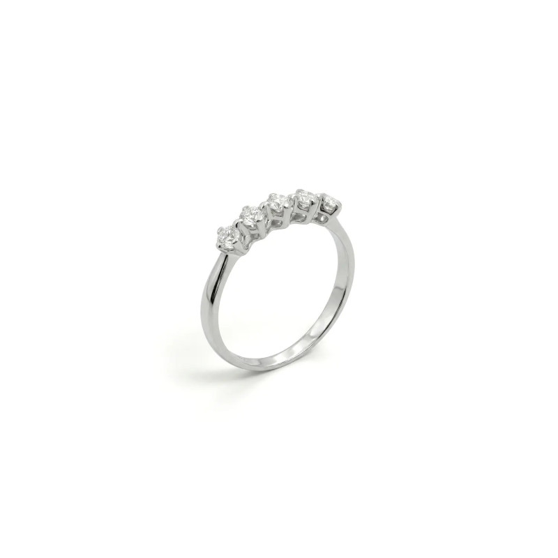 Anello Veretta Oro Bianco 5 Pietre a Castone Sagomato 1,8 gr