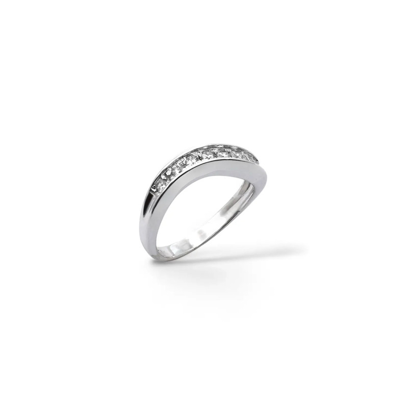 Anillo de banda sinuosa en oro blanco con circonita 4,5 g