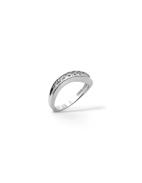 Anillo de banda sinuosa en oro blanco con circonita 4,5 g