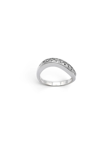 Anillo de banda sinuosa en oro blanco con circonita 4,5 g