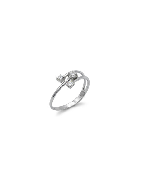 Anello Contrarié Oro Bianco con 3 Zirconi a Griffe 2,0 gr