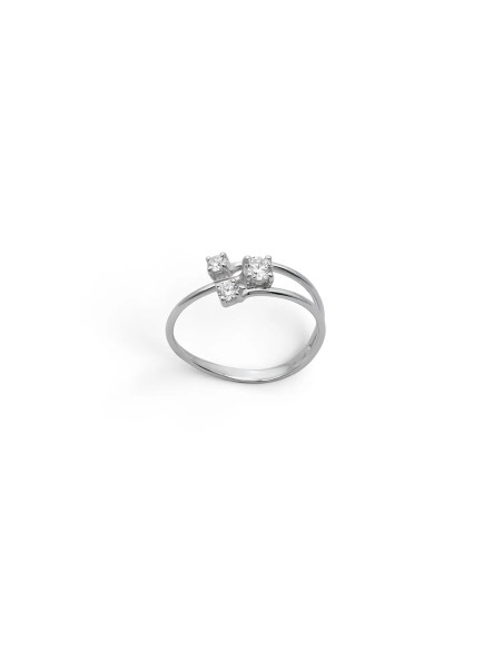 White Gold Contrarié Ring with 3 Zirconia Claws 2.0 gr