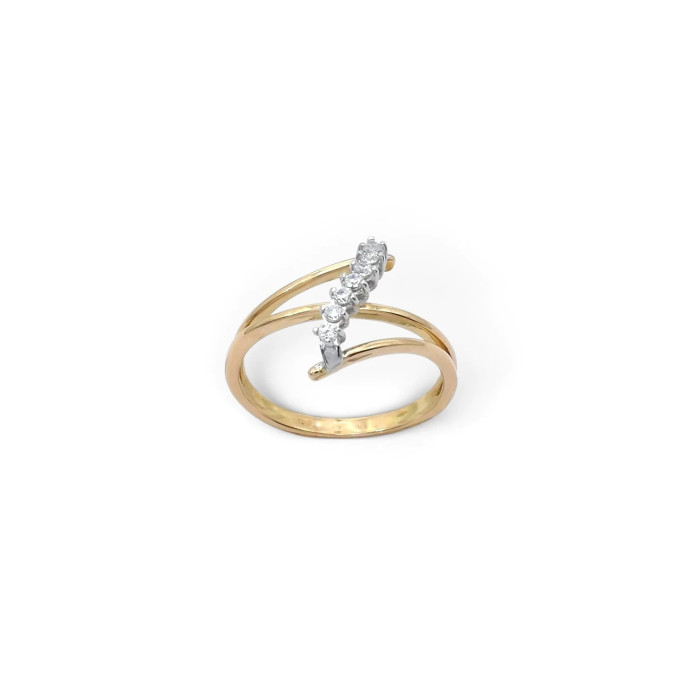 Anello Incrociato Bicolore con Barretta Zirconi 3,5 gr