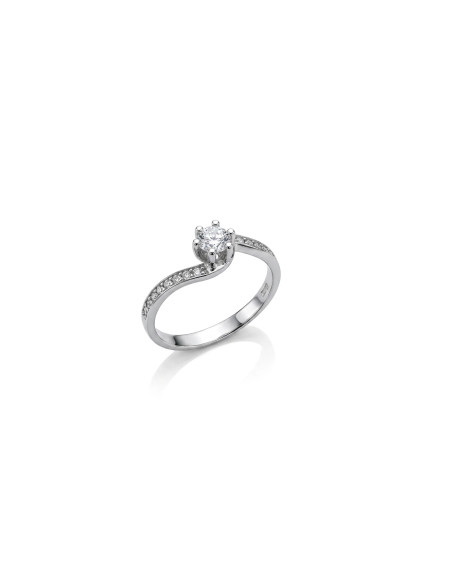 Anello Solitario Sinuoso Oro Bianco con 6 Griffe e Zirconi 2,3 gr