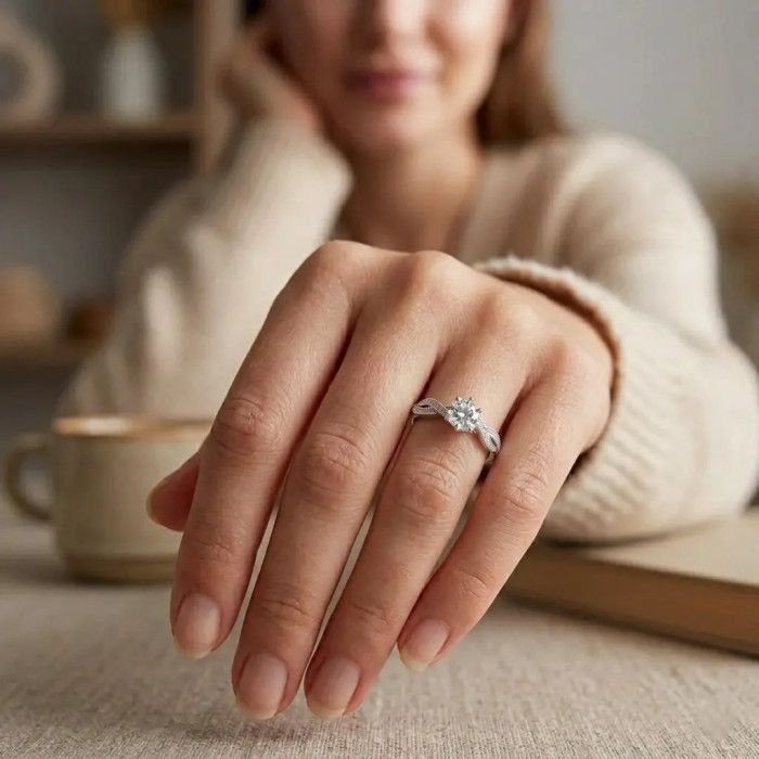 White Gold Solitaire Ring with Braided Shank and 2.4g Zirconia 2