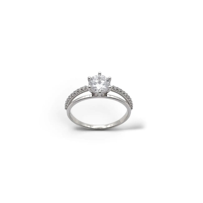 Anello Solitario Oro Bianco con 6 Griffe e Zirconi 2,5 gr