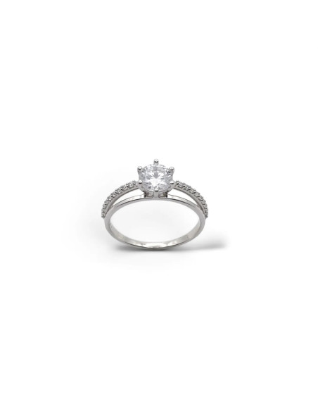 Anillo solitario de oro blanco con 6 garras y circonita de 2,5 g.