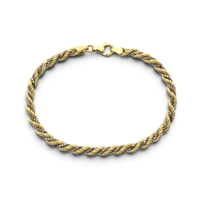 Zweifarbiges, goldfarbenes, geflochtenes Kordel- und venezianisches Armband, 19 cm – 9,9 g