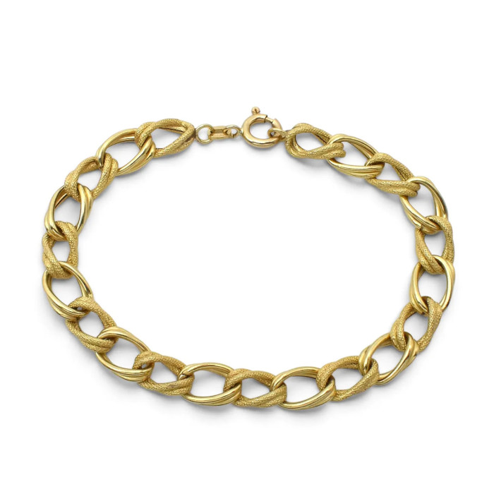 Armband aus 18-karätigem Gelbgold mit polierten und gerändelten Gliedern, 20 cm – 7,6 g