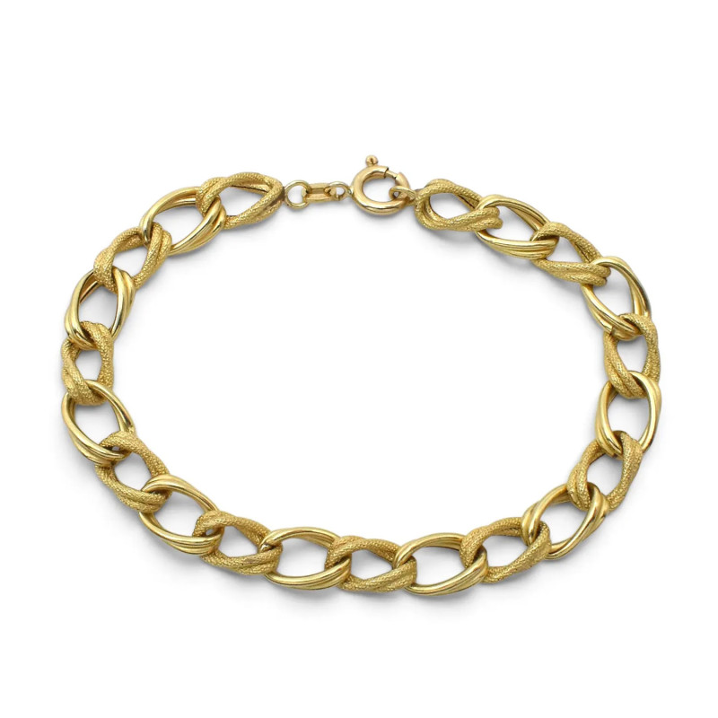 Bracciale Oro Giallo 18kt con Maglie Lucide e Godronate 20 cm - 7,6 gr