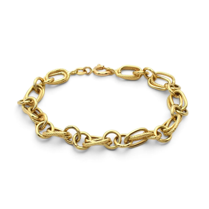 Pulsera de oro amarillo de 18 quilates con eslabones ovalados cruzados, 20 cm - 10,8 g
