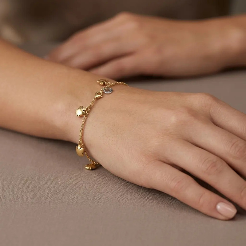Pulsera de oro amarillo de 18 quilates con 5 colgantes de ángel, 18 cm - 3,9 g