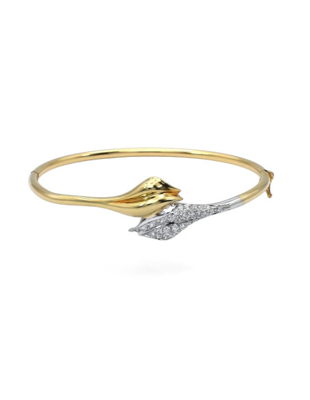 Zweifarbiger Calla-Armreif aus 18-karätigem Gold mit Zirkonia – 13,2 g