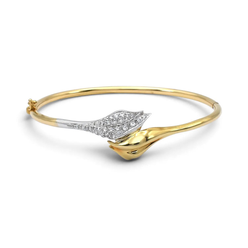 18kt Two-Tone Gold Calla Bangle with Zirconia - 13.2g