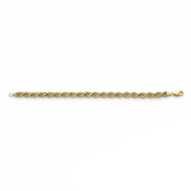Bracciale Corda e Veneziana Intrecciata Oro Bicolore 21 cm - 12,70 gr