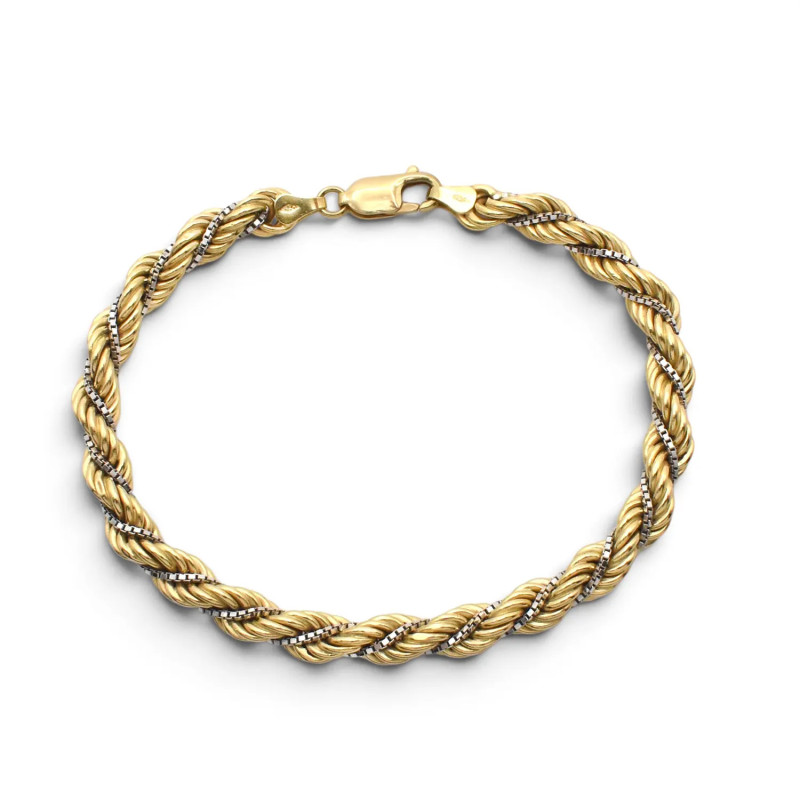 Zweifarbiges, goldfarbenes, geflochtenes Kordel- und venezianisches Armband, 21 cm – 12,70 g