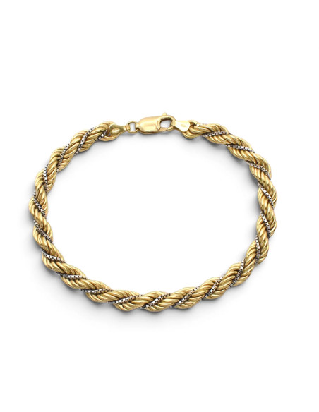 Pulsera veneciana de cordón trenzado dorado bicolor, 21 cm - 12,70 g