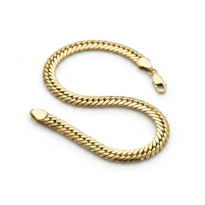 18kt Yellow Gold Bracelet with Flat Groumette Link, 21 cm - 9.3 gr