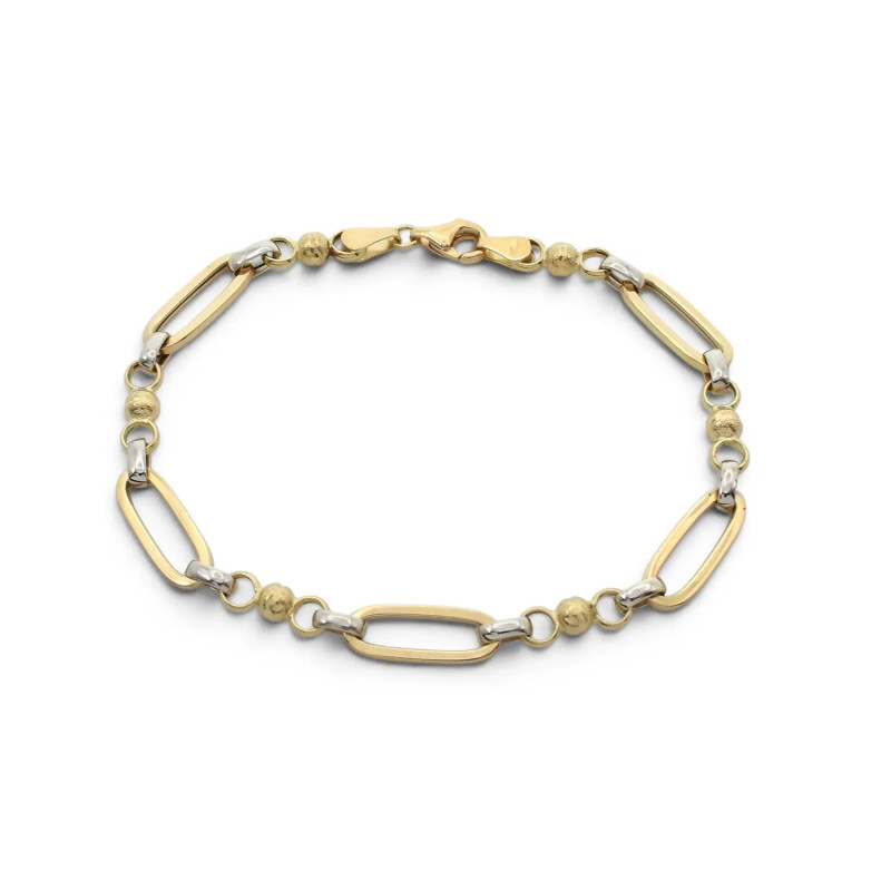 Bracciale Oro Bicolore 18kt con Maglie Ovali e Sferette 19 cm - 4,9 gr