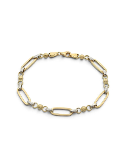 Bracciale Oro Bicolore 18kt con Maglie Ovali e Sferette 19 cm - 4,9 gr