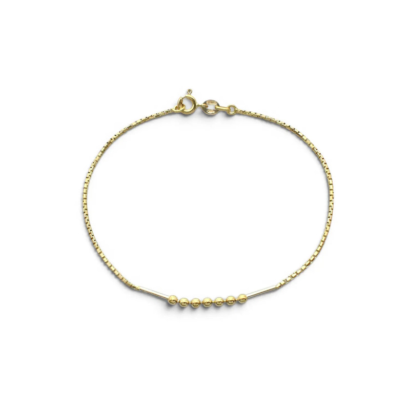 Pulsera veneciana de oro amarillo con elementos de oro blanco y 7 esferas, 18 cm - 2,2 g