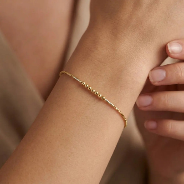 Bracciale Veneziana Oro Giallo con Elementi Oro Bianco e 7 Sfere 18 cm - 2,2 gr 2