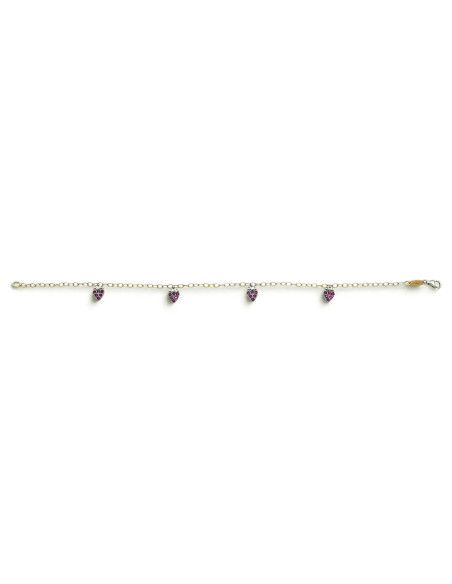 Bracciale Oro Giallo 18kt con Fragole Pendenti Oro Bianco e Zirconi Rossi 19 cm