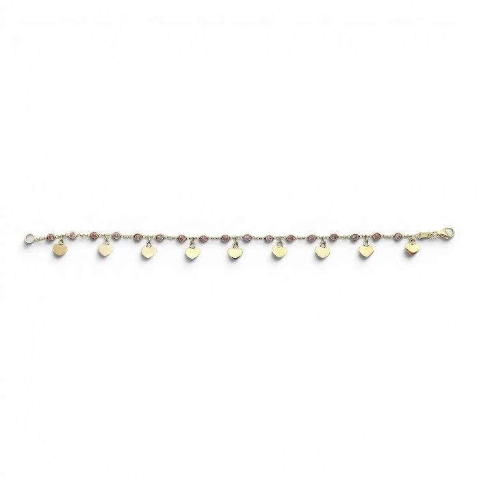 Armband aus 18-karätigem Gelbgold mit rosa Zirkonia und Herzanhänger, 17 cm – 4,8 g 2