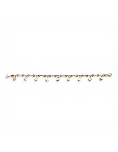 Bracciale Oro Giallo 18kt con Zirconi Rosa e Cuori Pendenti 17 cm - 4,8 gr