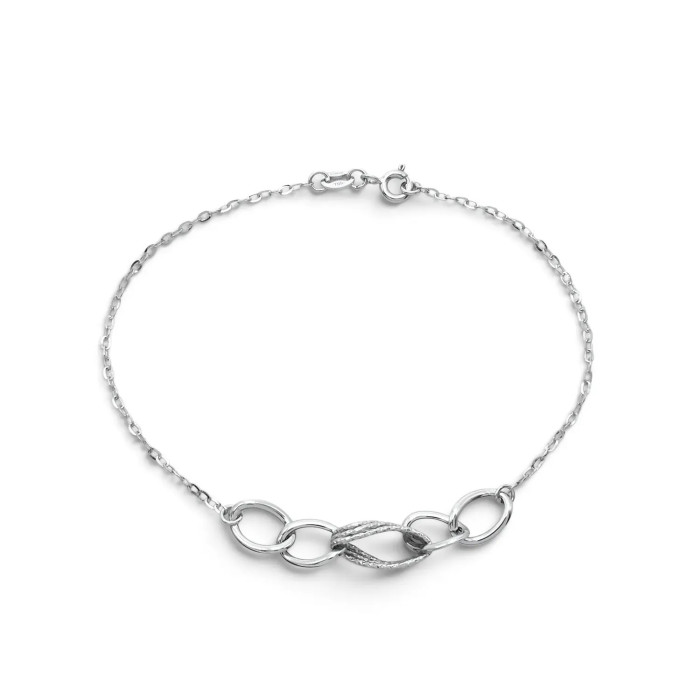 Pulsera de oro blanco de 18 quilates con elemento central ovalado y moleteado de 20 cm. 2
