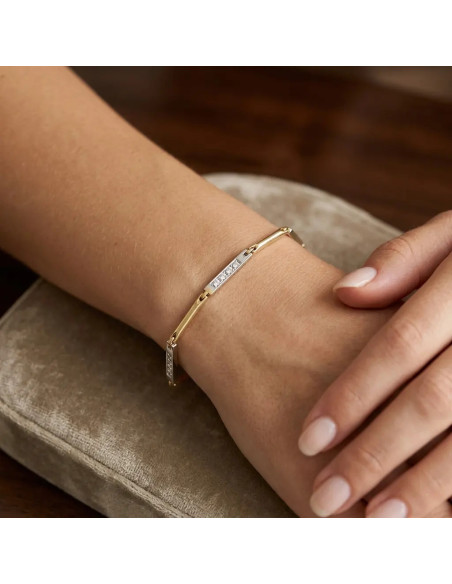 18kt Two-Tone Gold Bracelet with Polished Bars and White Zirconia - 6g