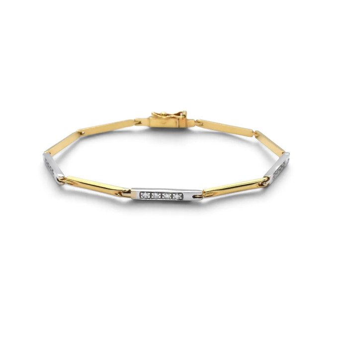 Zweifarbiges Armband aus 18-karätigem Gold mit polierten Stegen und weißen Zirkonia – 6 g