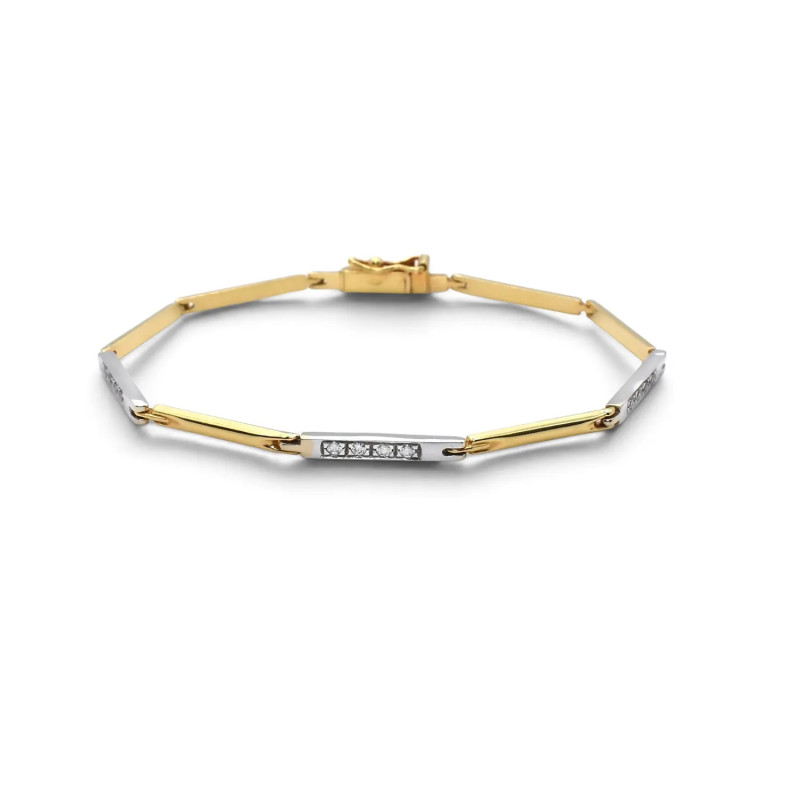 Pulsera de oro bicolor de 18 quilates con barras pulidas y circonita blanca - 6 g