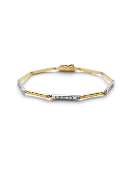 18kt Two-Tone Gold Bracelet with Polished Bars and White Zirconia - 6g