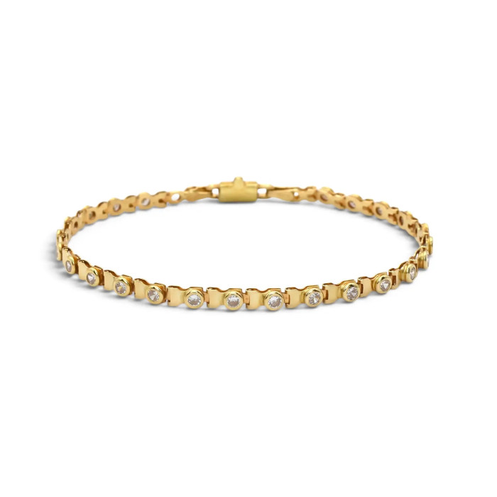 Bracciale Oro Giallo 18kt Snodato a Cerniera con Zirconi Bianchi 20 cm - 8,50 gr