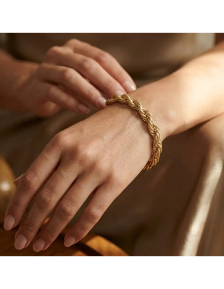 Pulsera de cordón de oro amarillo de 18 quilates, pulida y moleteada, 21 cm - 19,6 g