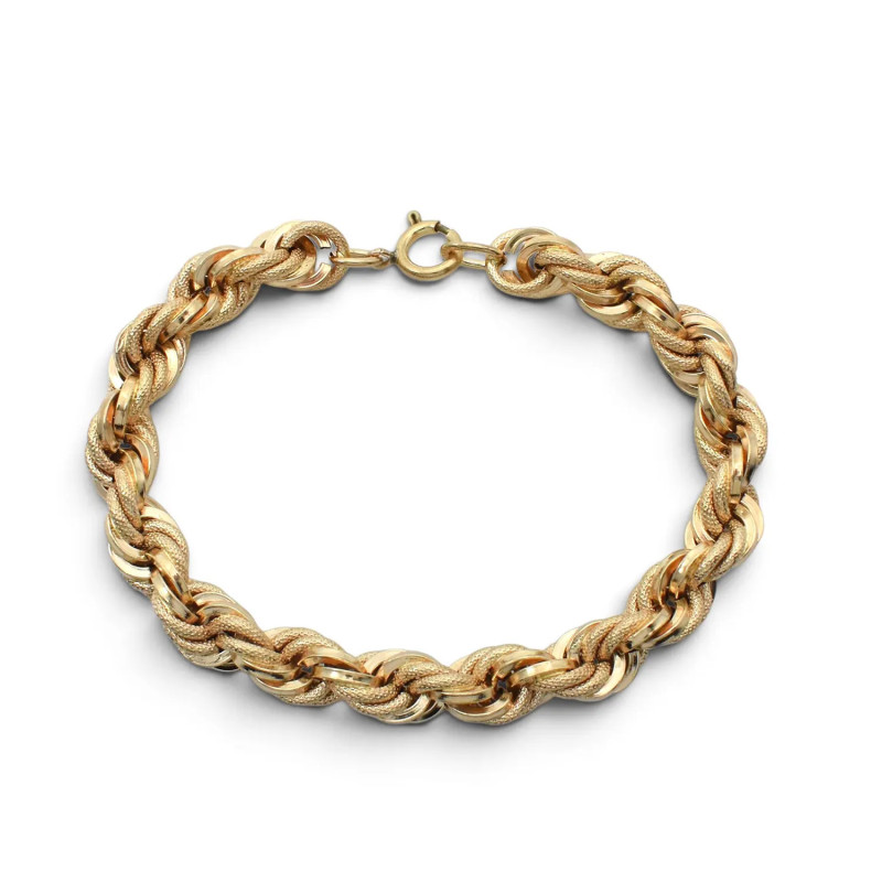 Bracciale Corda Oro Giallo 18kt Lucido e Godronato 21 cm - 19,6 gr