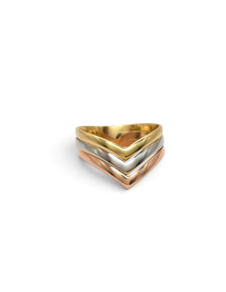 Ring mit V-förmigem Band aus 18-karätigem Gelb-, Weiß- und Roségold – 4,1 g