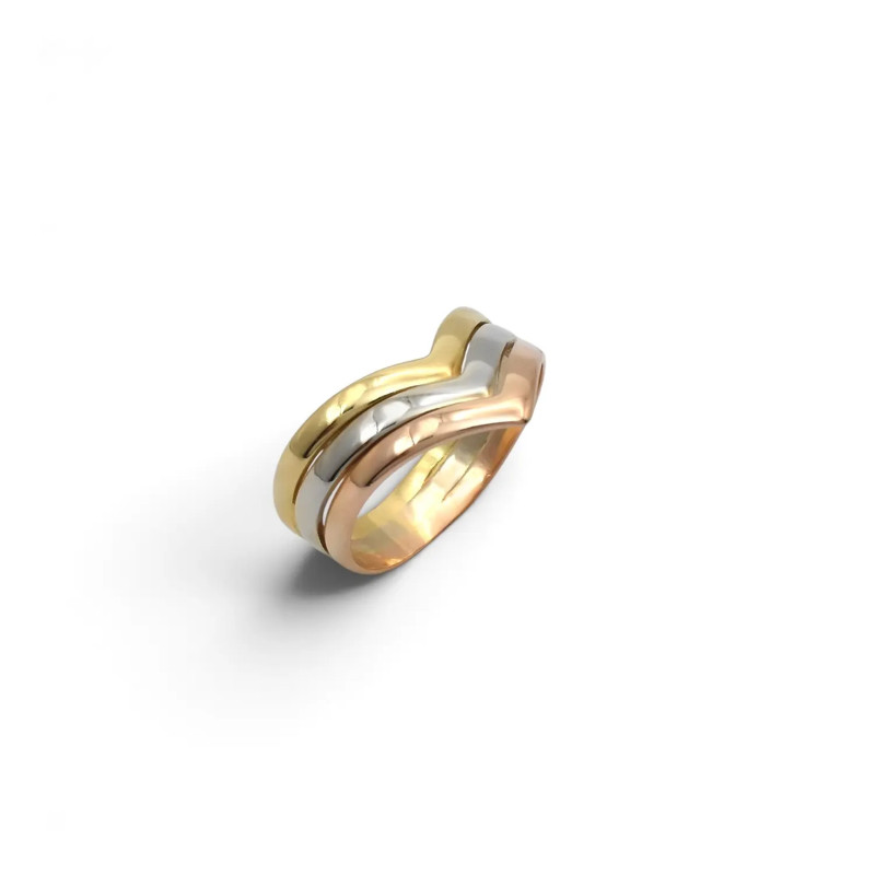 Anello Fascia Tre Ori 18kt a V Giallo Bianco e Rosa - 4,1 gr